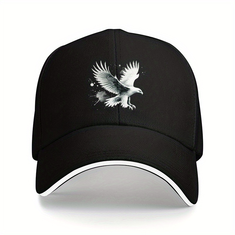 TEMU Flying Eagle Patriotic Baseball Cap- Unisex Adjustable Lightweight Retro Dad Hat, Black With White Eagle Pattern Outdoor Running, July 4th ,