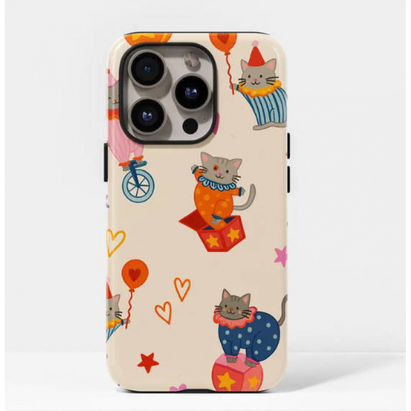 TEMU Phone Case: Cute Cat Illustration Phone Case For Iphone 17, 16pm, 15pm, 13/13 Mini, 12/11, Xs Max & 7 Se2 - Glossy Finish