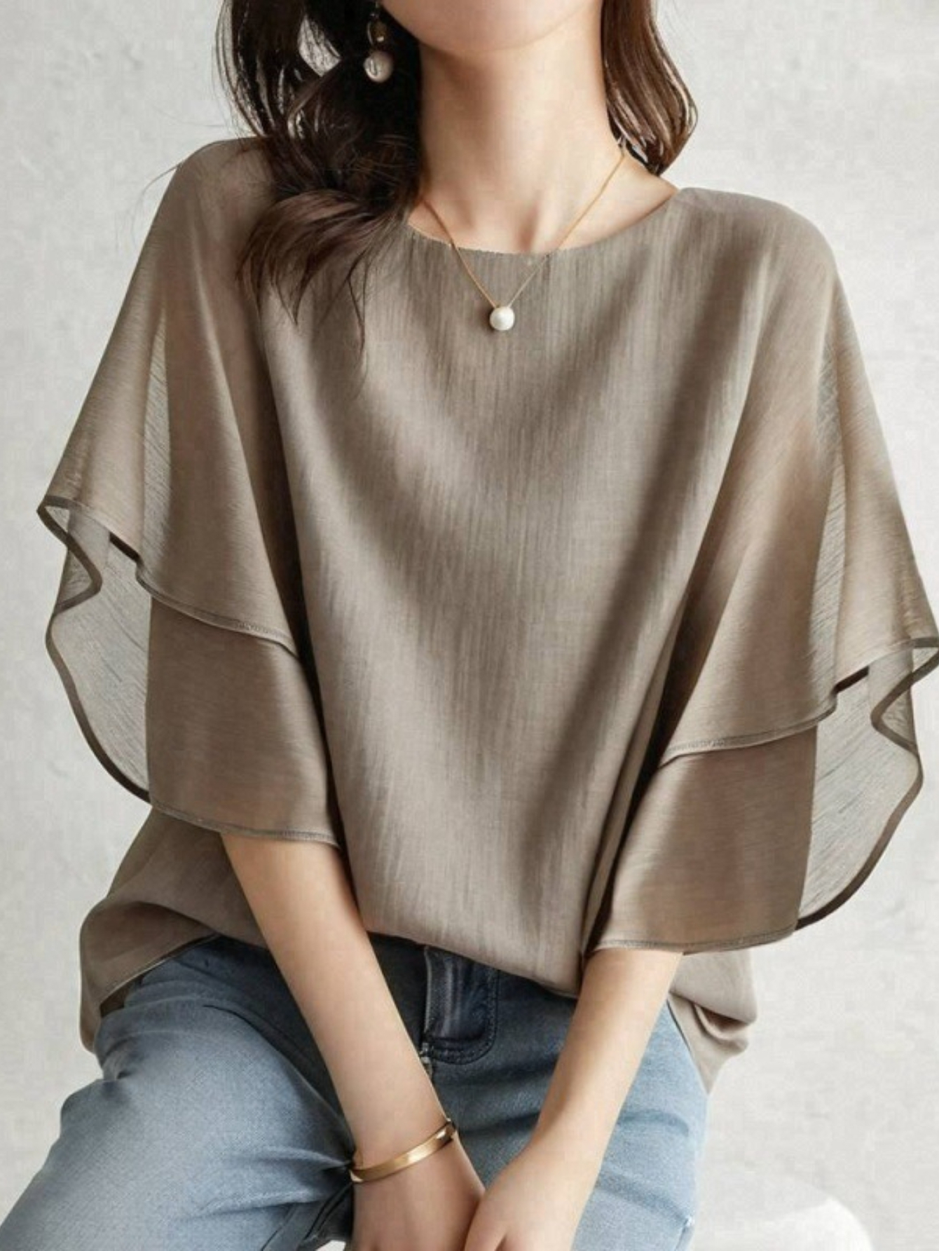 アイテム画像 【在庫あり】2026年夏新作 半袖 ゆったり ラウンドネック カジュアル 万能 シフォンシャツ