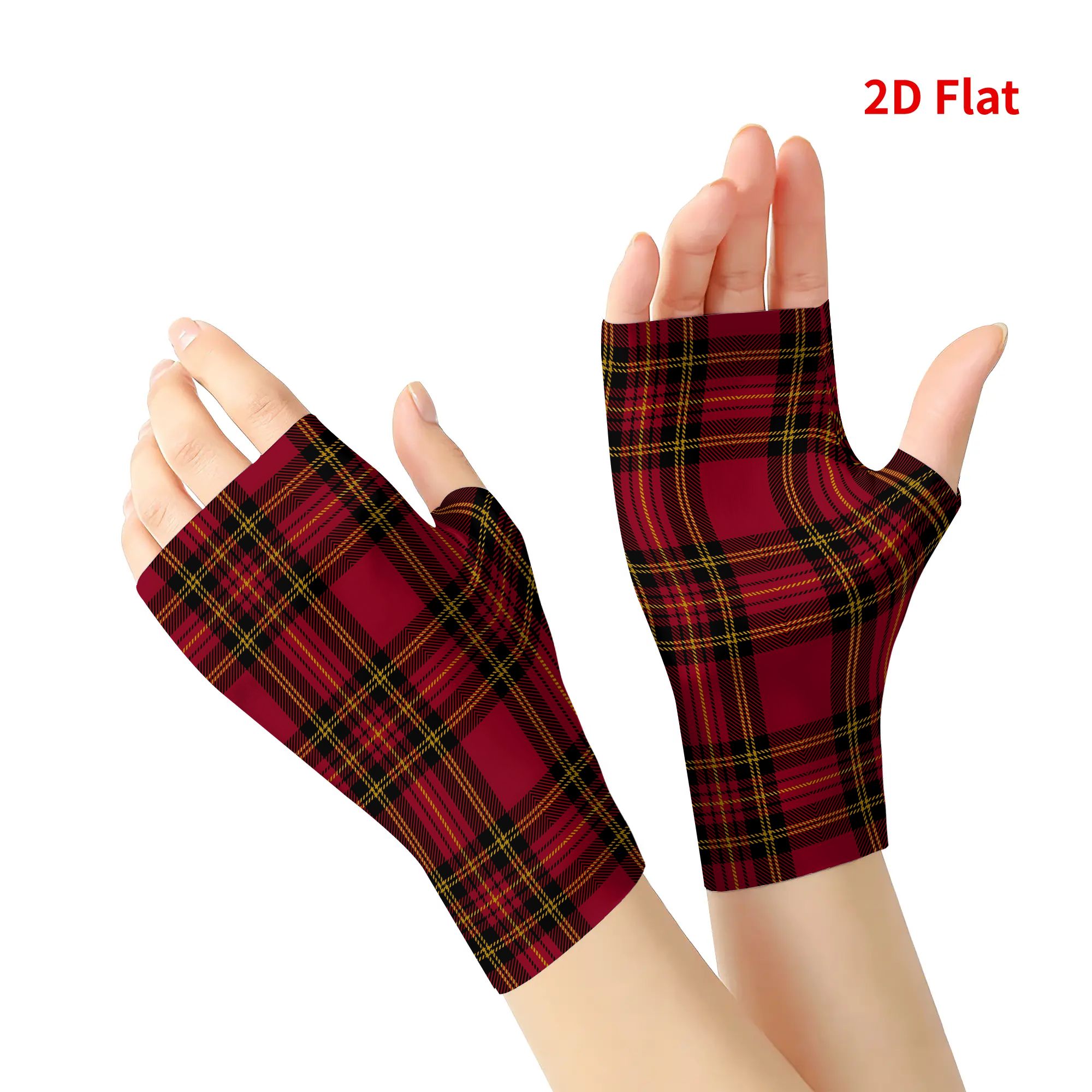 TEMU 2d Print Design Tartan Thin Half-finger Gloves For Spring Summer Autumn Outdoor Activities