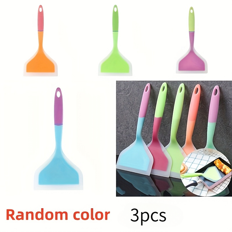 3-pack Random Color Heat-resistant Silicone Spatulas, Suitable For Cooking, Grilling, And Turning - Wide Mouth Design For Pancakes, Steaks, And Pans, Not For Serving Food