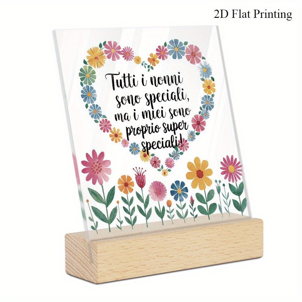 TEMU 2d Flat, 2d Flat Acrylic Printing - Putuo Decoration 1 Italian Acrylic Sign With Wooden Base, Desktop Decoration, All Grandparents Are Special,