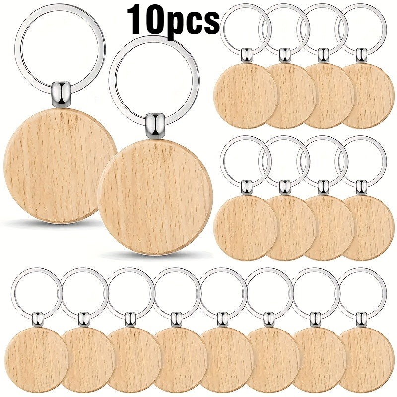 TEMU 10 Unfinished Wooden Keychain Blanks - Round Wooden Key Rings, Suitable For Handmade Crafts, Keychain Gift Making Kits, Car Keys, Backpack Tag
