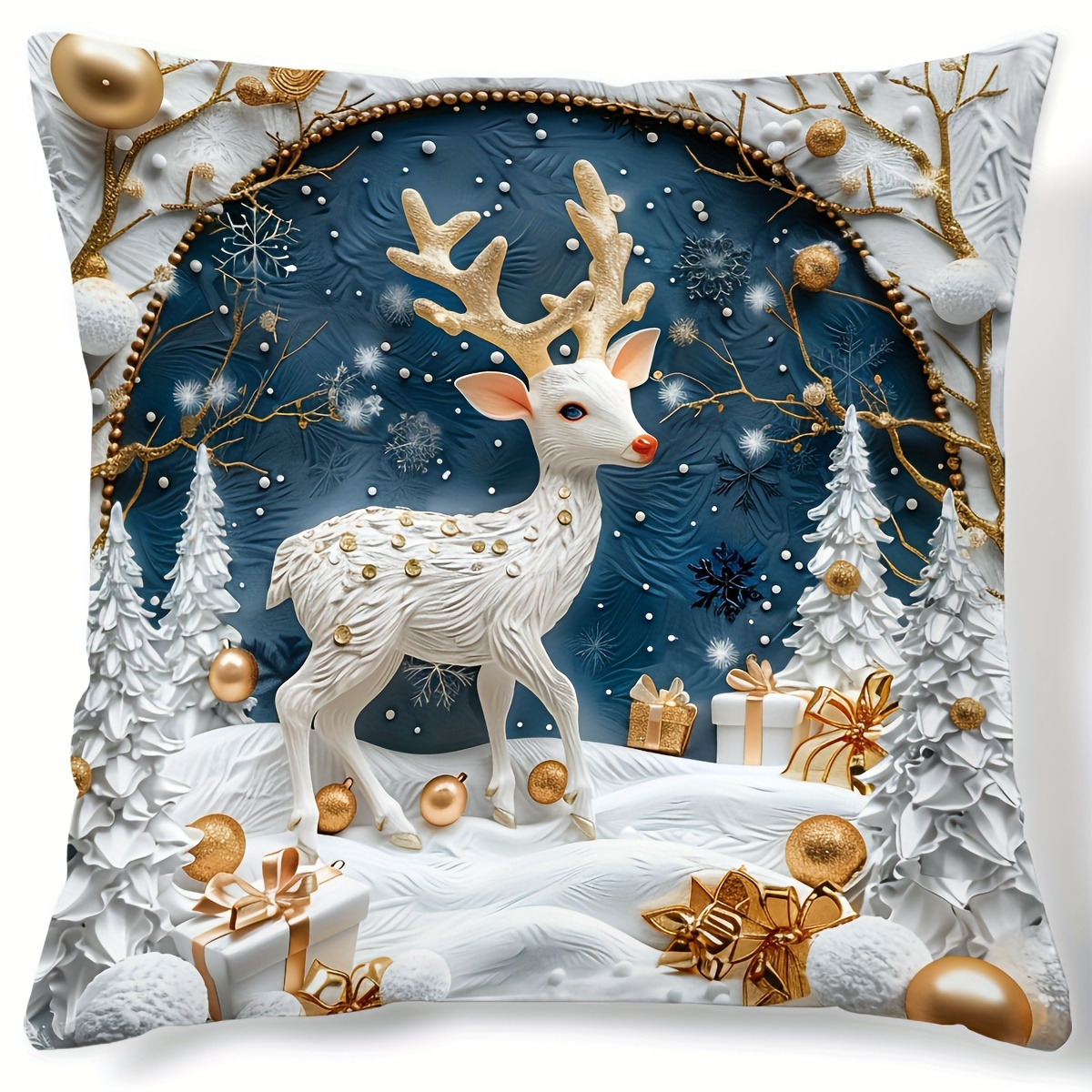 TEMU 1pc Snowman And Christmas Tree 17.7 - Zippered, Polyester, , For Sofa And Decoration, Christmas Decoration, No