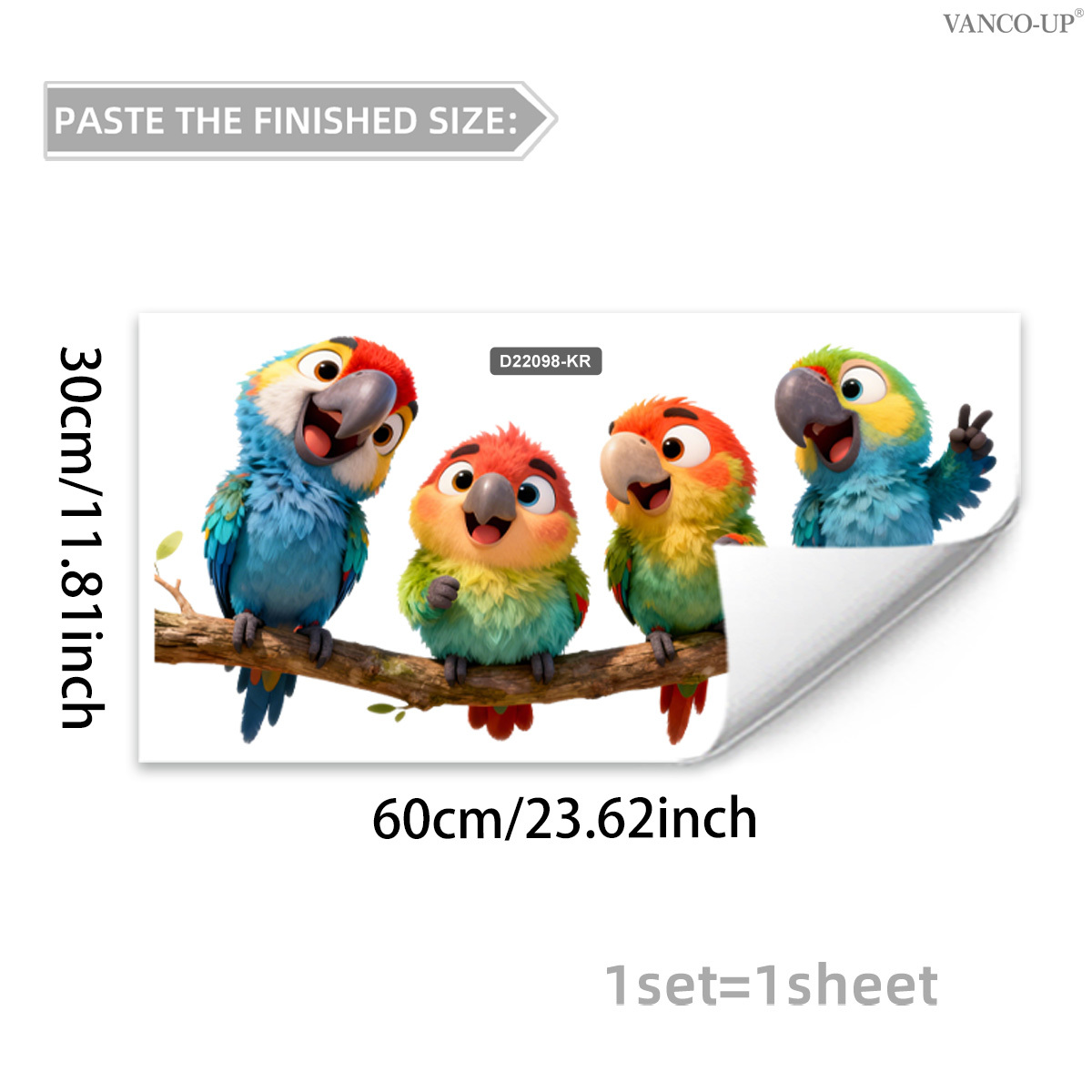 E-shop 2D Flach, 30*60cm 2D flacher Papagei-am-Ast Fensteraufkleber, statisch haftender Glasaufkleber für Fensterdekoration, D22098-KR, 2D Flach