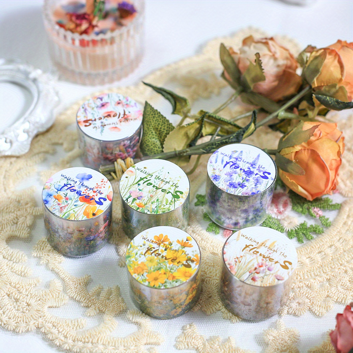 E-shop 6 Rollen Blumen-Washi-Tape-Set – PET-Bänder, Sticker für Basteln, Journaling, Scrapbooking, Planer, Geschenkverpackung, Sonnenblume, Rose, ,
