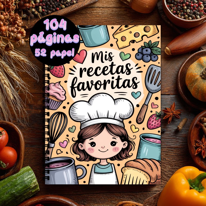 TEMU 1 Libro de Recetas Españolas con Ilustraciones de Chef y Comida - Diario de Cocina Retro en Español, Tamaño A5 para 100 Recetas, Libro de Cocina