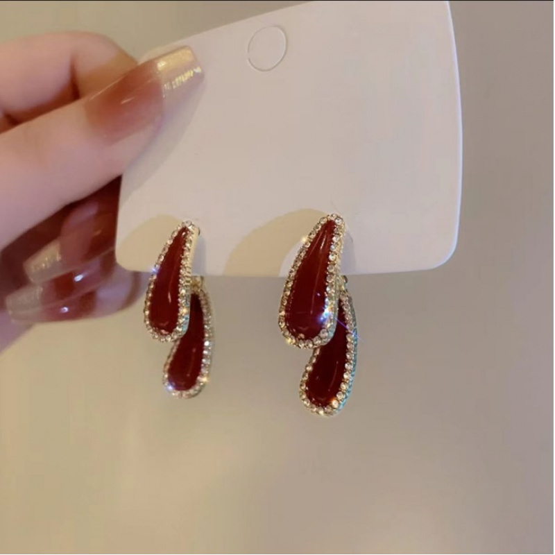 TEMU Pendientes Vintage Borgoña de de Agua, Esmalte de Goteo de Esmalte, 2 Formas de Usar, Joyería de Moda Femenina para Combinar , Sin Batería