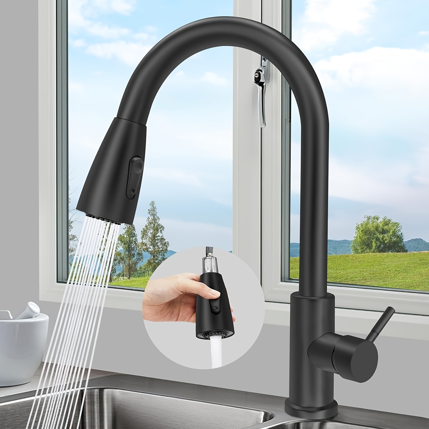 Kitchen Tap Extendible High Pressure Kitchen Tap 360 Rotatable Mixer Tap Sink Mixer Tap With Shower 3 , Pull-out Kitchen Tap