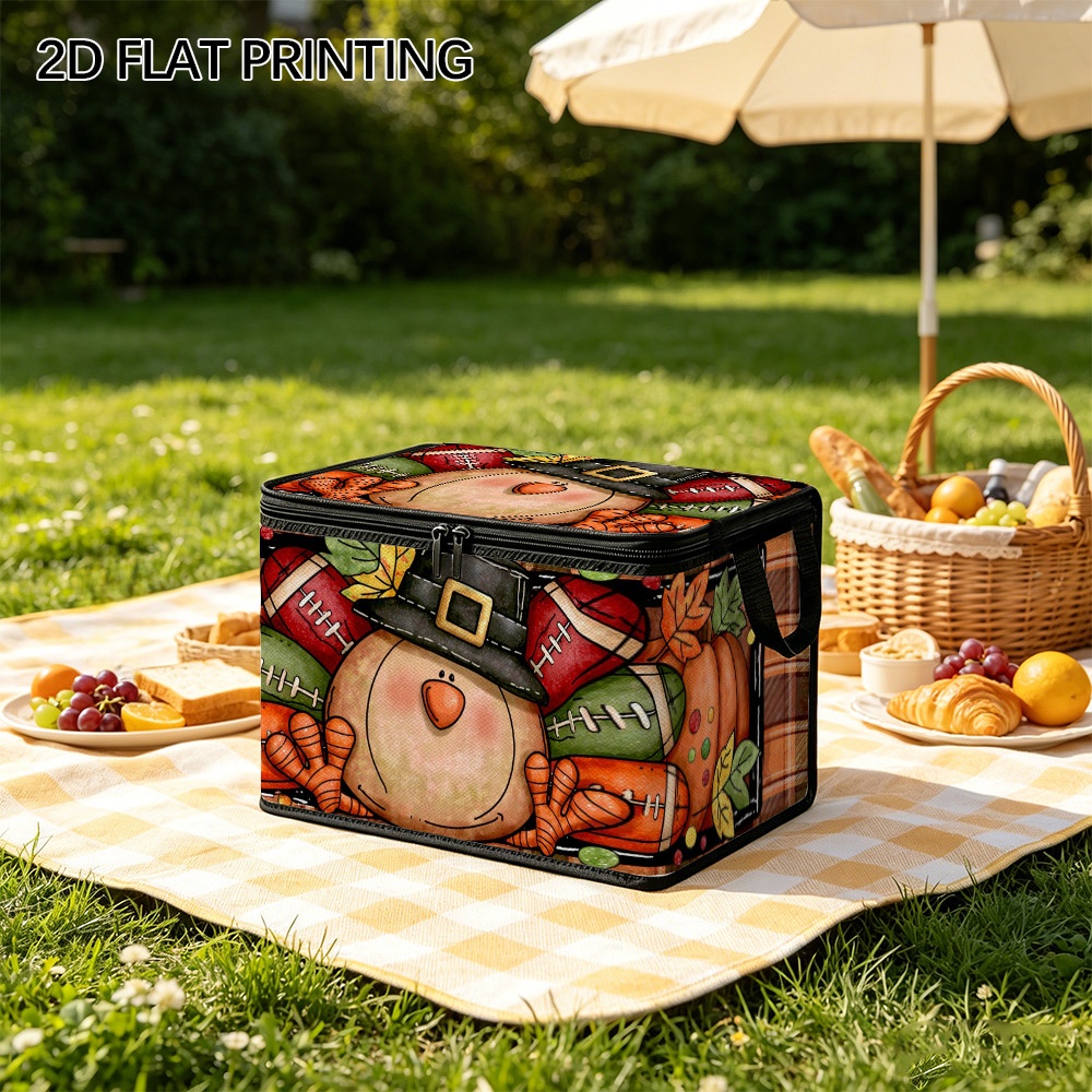 item picture (2D Flat) 1pc Thanksgiving Turkey And Pumpkins Shelf Baskets, Zippered Foldable Case, Lid & Zipper, Bedding Storage, Holiday Decor,   Storage, Under-Bed Storage,   Organizing