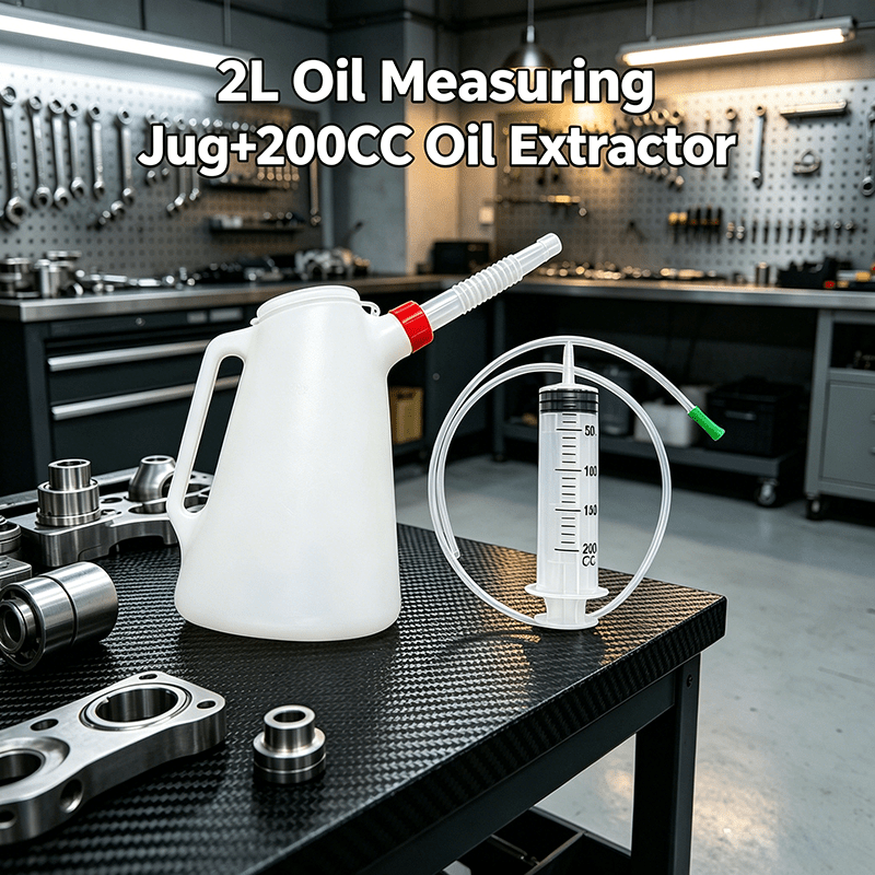 TEMU 2pcs Upgraded Set: Long-spout Oil Measuring Jug And 200cc Manual Oil Extractor Pump With 1m Tube. Anti-overflow Design, Sturdy & Durable,