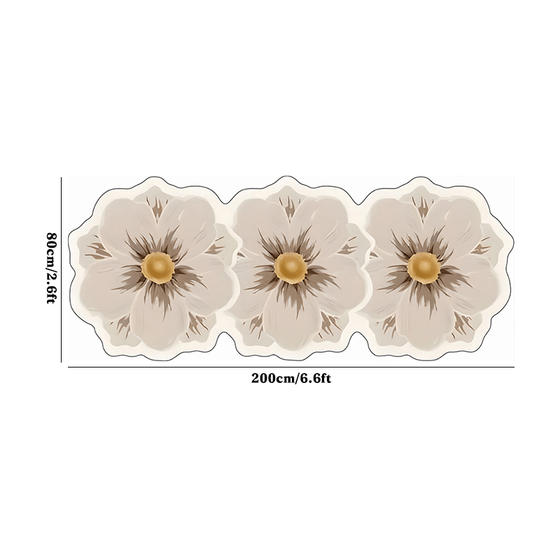 TEMU Thickened 10mm High-quality Faux Cashmere Dotted Bottom 1pc Irregular 3 Flower Print Runner Rug, A Easy Modern Plush Carpet For The Bedroom