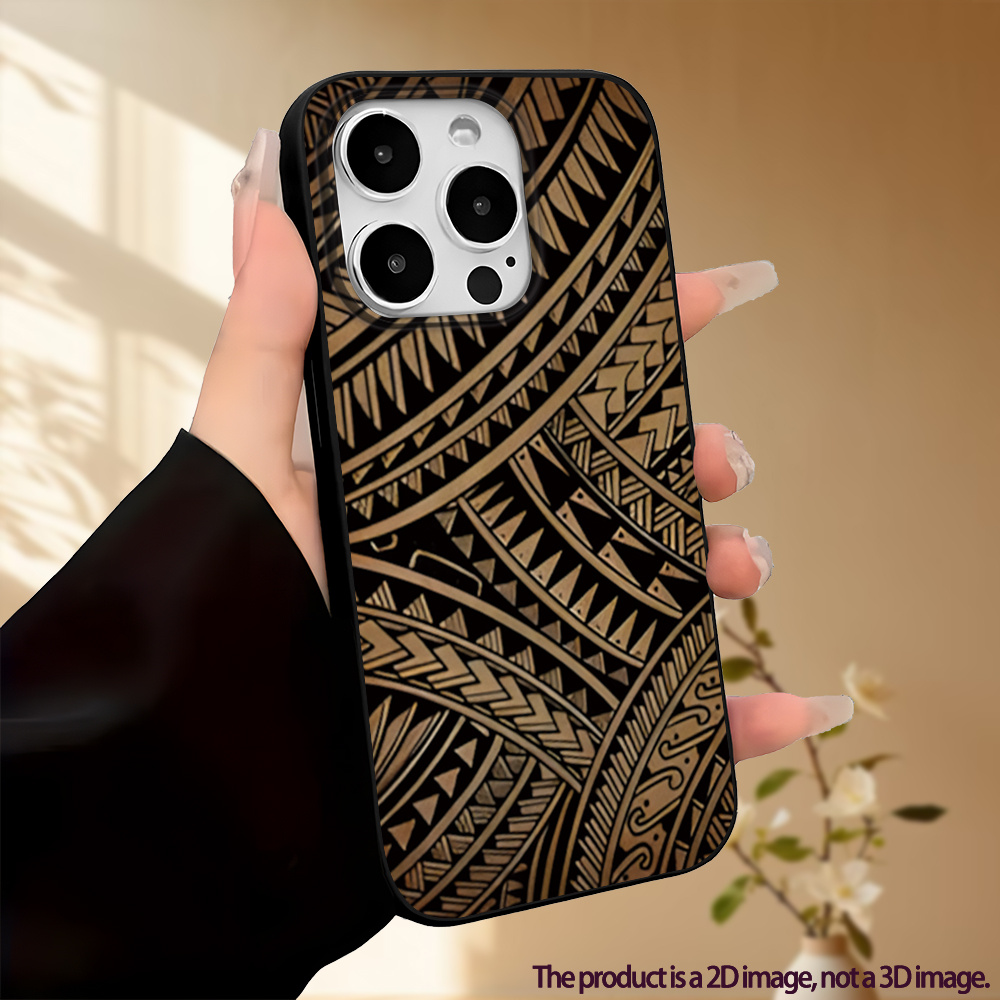 TEMU Phone Case - Large Hole Phone Case, 2d Flat Uv Printing, With Retro Tribal Style Geometric Pattern, Suitable For Iphone