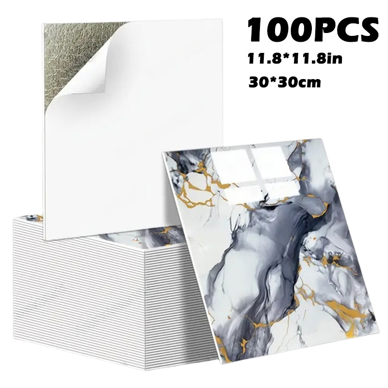 Image of 50pcs/100pcs Pack Pvc Waterproof Wallpaper Panels - Modern Removable Wall Panels Suitable For High Moisture Bathrooms, Kitchens, Suitable For, Bedroom, Balcony Renovation, Installation No Residue