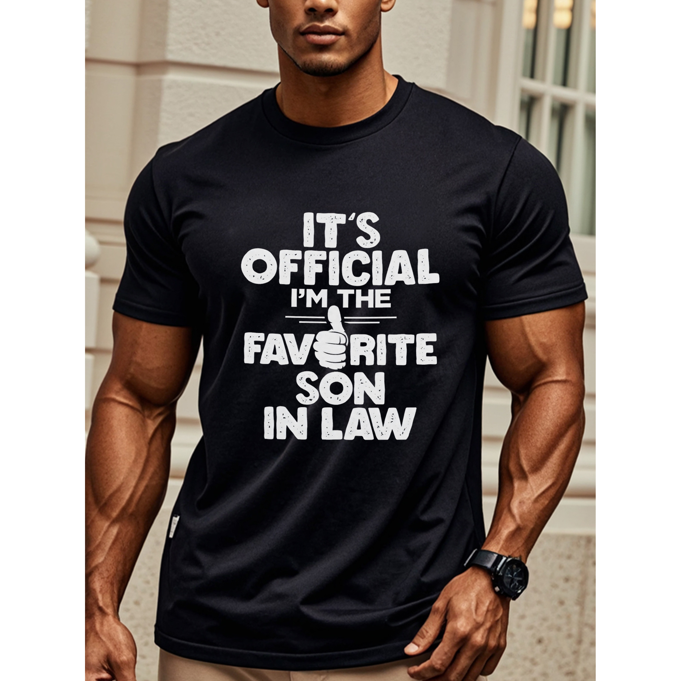 

1pc Men's Casual Cotton T-shirt - " Official I'm The -in-law" Graphic Tee, Breathable, Moisture-wicking, Short Sleeve, Round Neck, Knit Fabric, No Stretch, Regular Fit, Funny & Stylish For All