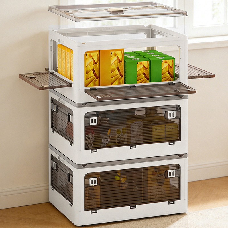 Transparent Stacking Storage Boxes with Side Open Doors