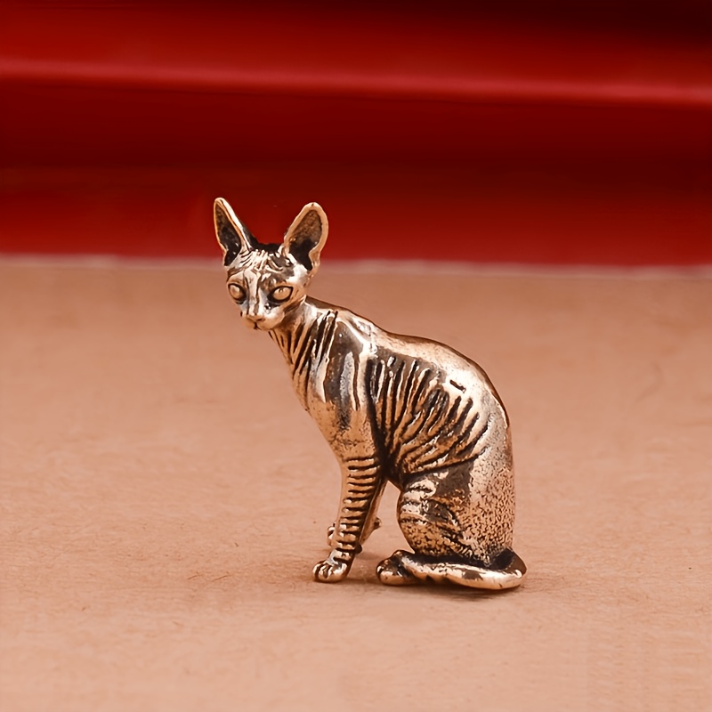 TEMU Collectible Ornament, Brass Hairless Cat Statue - Decor Accessory, Suitable For Desktop Display, Hanging Decoration, And Keychain Decoration, A