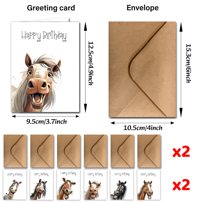 Image of 24pcs Whimsical Horse Birthday Cards With Envelopes - "happy Birthday" Greeting, Unique & Funny Horse Faces Design, Anyone & Everyone, Includes Thank You & Gift Cards, Funny Birthday Cards