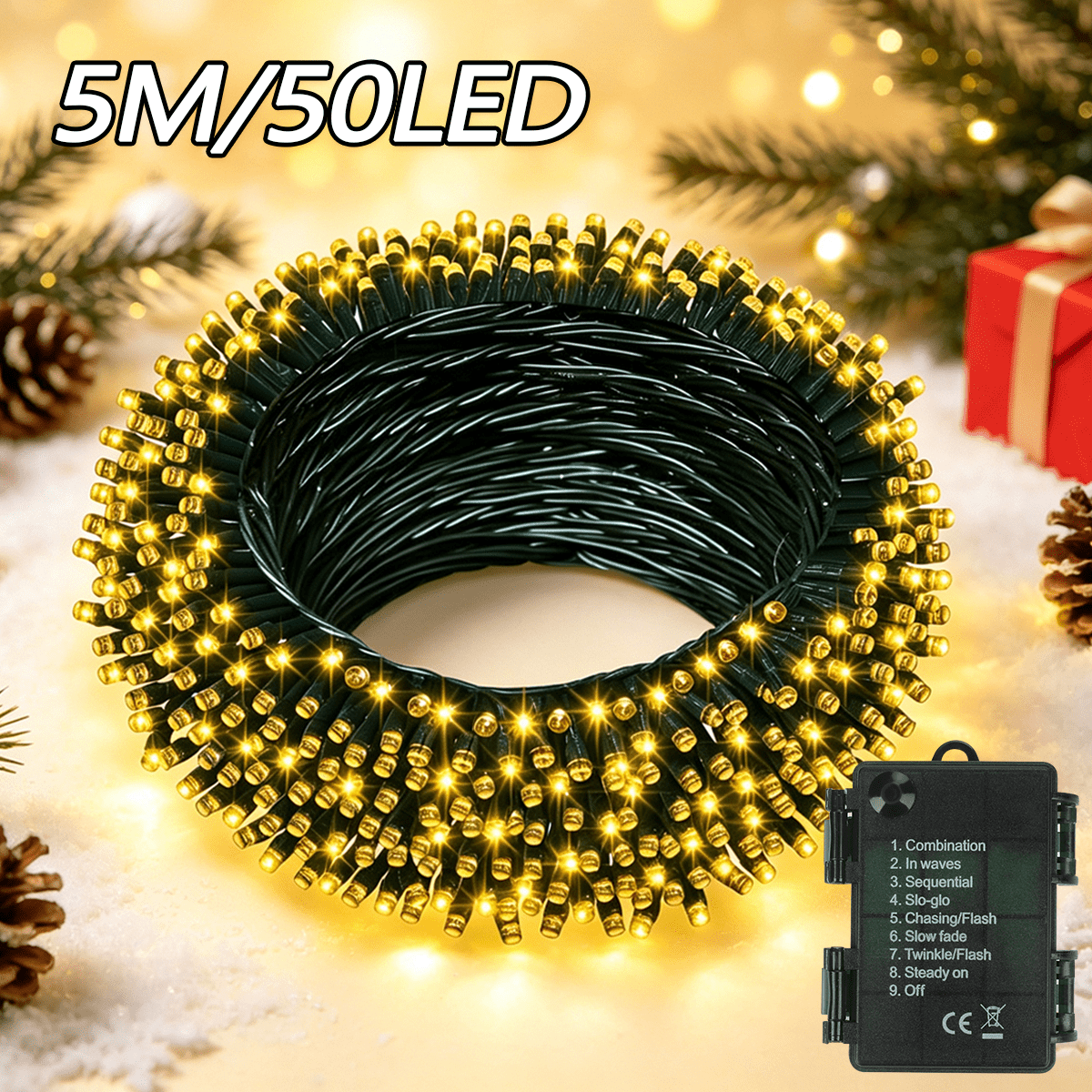 TEMU Battery-powered Christmas Light Strings, Vintage Light Strings, Garden Lights, Led Fairy Lights; 50/100/200 Leds, 8 Functions; Suitable For