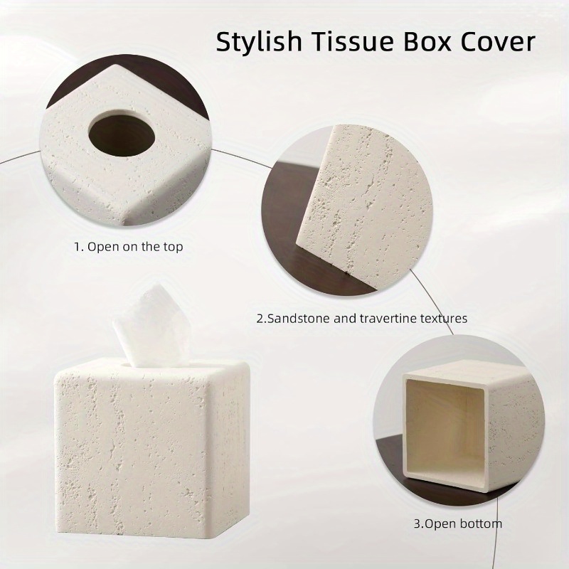decorative square resin tissue box cover   free ideal for bathroom bedroom living room office decor cream   paper towel holder decorative   paper dispenser bathroom decor Product details 2