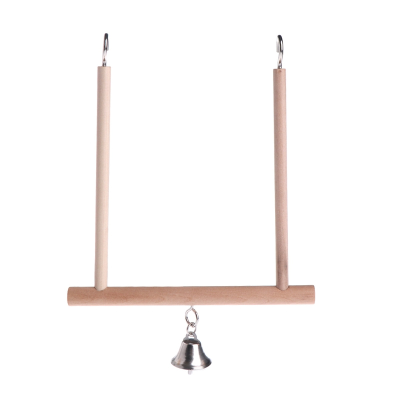 Natural Wooden Swing Bell Holder For Birds To Play And Perch On