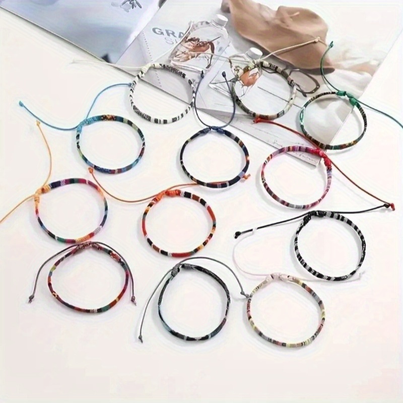 12X Bohemian Woven Friendship Bracelets Adjustable
