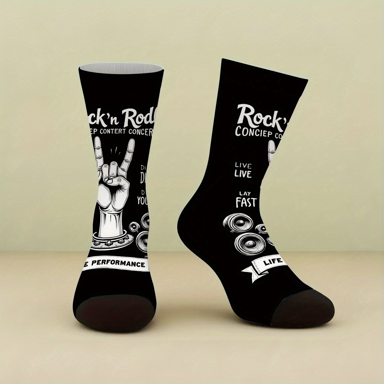 TEMU 1 Pair Print Mid-calf Socks, Rock Hand Gesture And Speaker Pattern Premium Women's Socks, Autumn Winter New Comfortable Men's Fashion Socks,