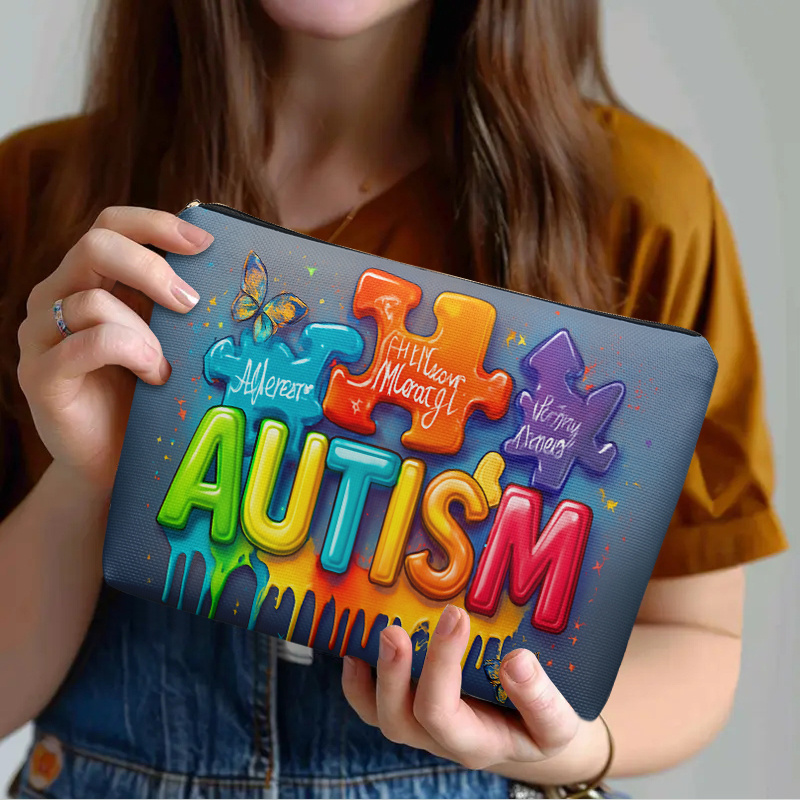 TEMU 1pc Puzzle de Autismo, una Neceser con Cremallera, Bolsa Duradera y Resistente a la Decoloración, Práctico Estuche de Almacenamiento, Estuche