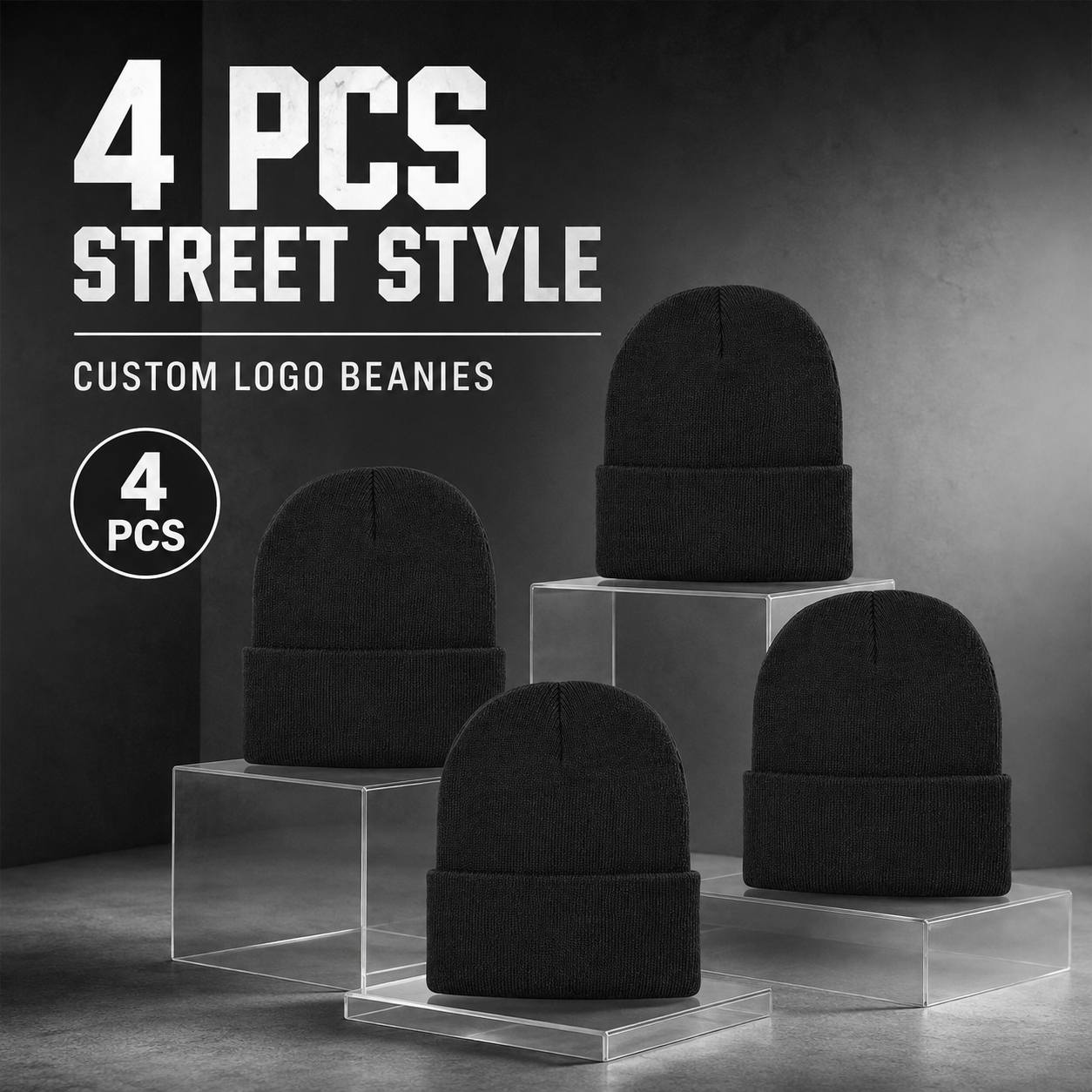 TEMU 4pcs Custom Logo/photo Brimless Hats, Personalized Caps, Winter Warm Ribbed Hats, Unisex Cold Hats, Suitable For Outdoor Daily Wear And Team