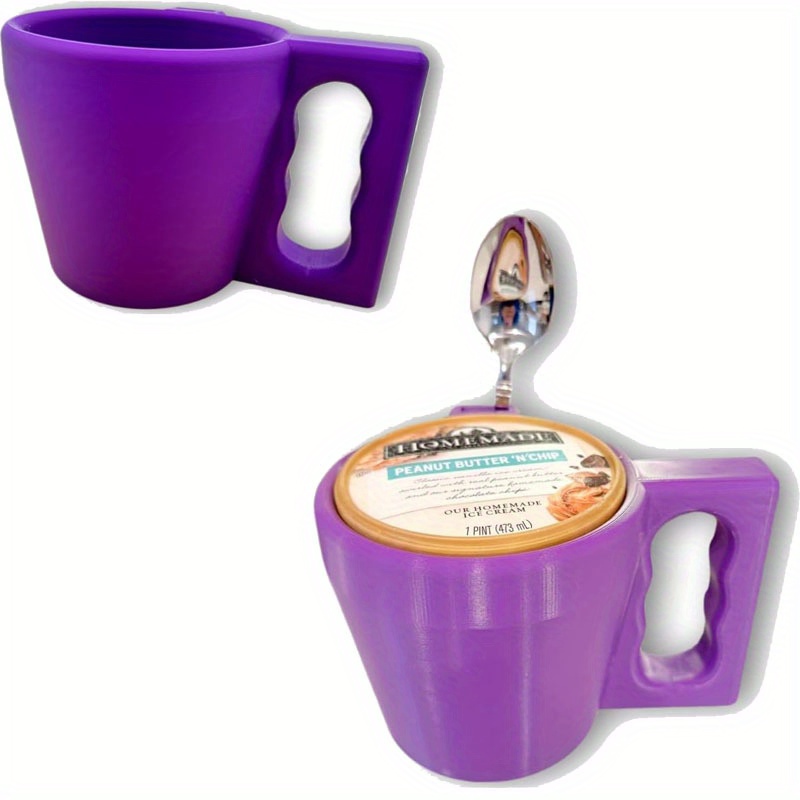 TEMU Ice Cream Pint Holder, 3d Printed Insulated Containers With Spoon Slot, Reusable Handle For Yogurt And Desserts, Unique Gift For Icecream Lovers