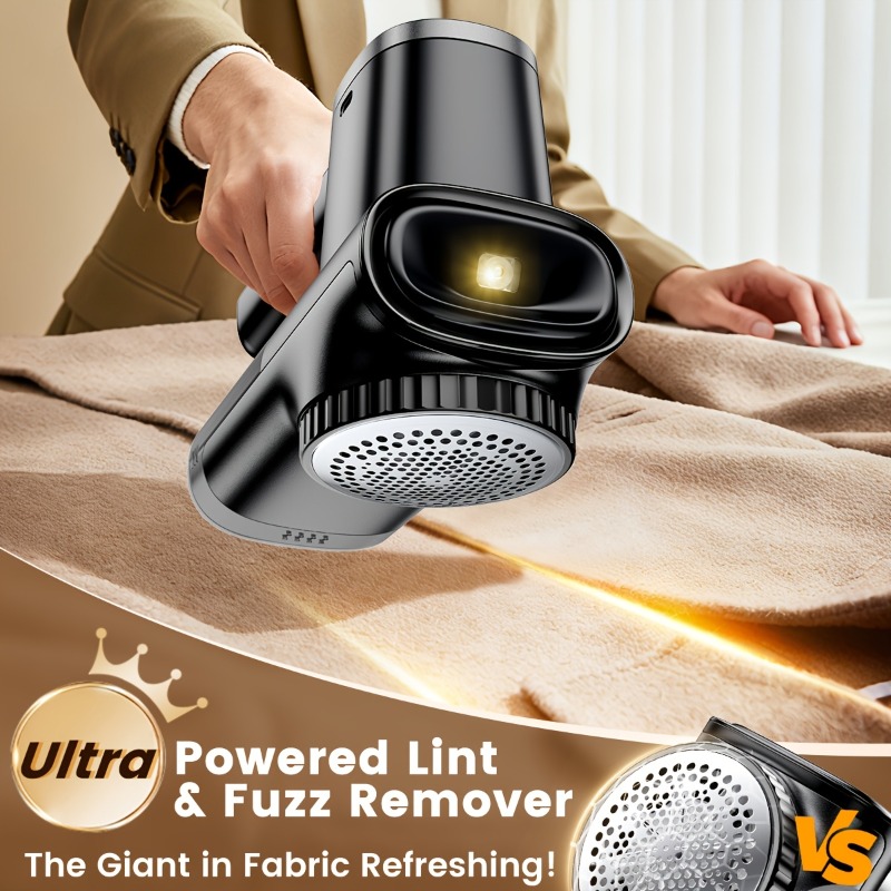 TEMU Rechargeable Fabric Shaver - + Settings + Digital Led Display (with Led Lighting) Removes Lint Pills From Clothes/ Sweaters/ Furniture Black