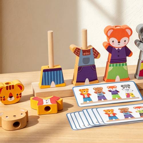 item picture wooden animal dress up changing puzzle building blocks animal dress up and matching game trains fine motor skills focus and hand eye coordination educational toy for parent child play for boys and girls