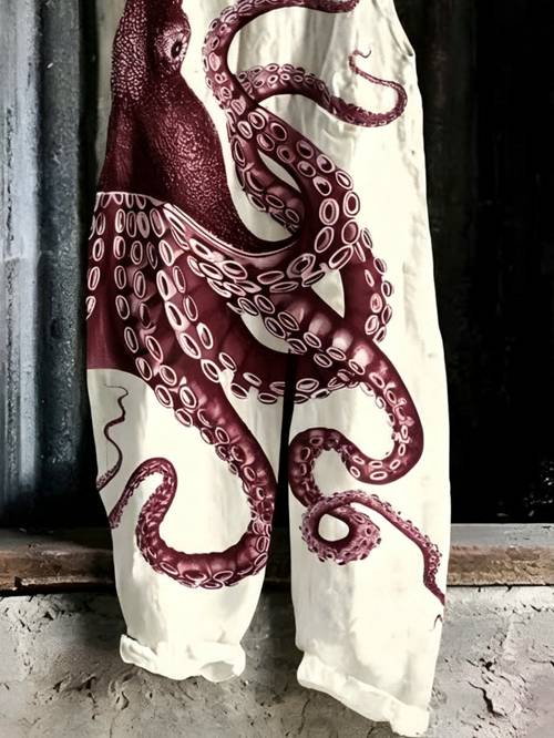 womens dark print wide leg loose jumpsuit with thin straps casual artistic sleeveless overalls suitable for everyday wear