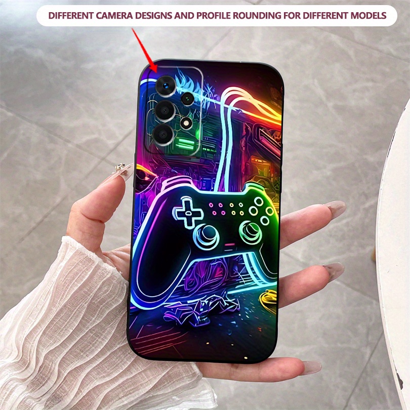 TEMU Neon Game Controller Design Tpu Black Phone Case, Compatible With For For Galaxy A91, A81, A73#5g, A72, A55, A52, A51, A36, A35, A34, A23, A16,