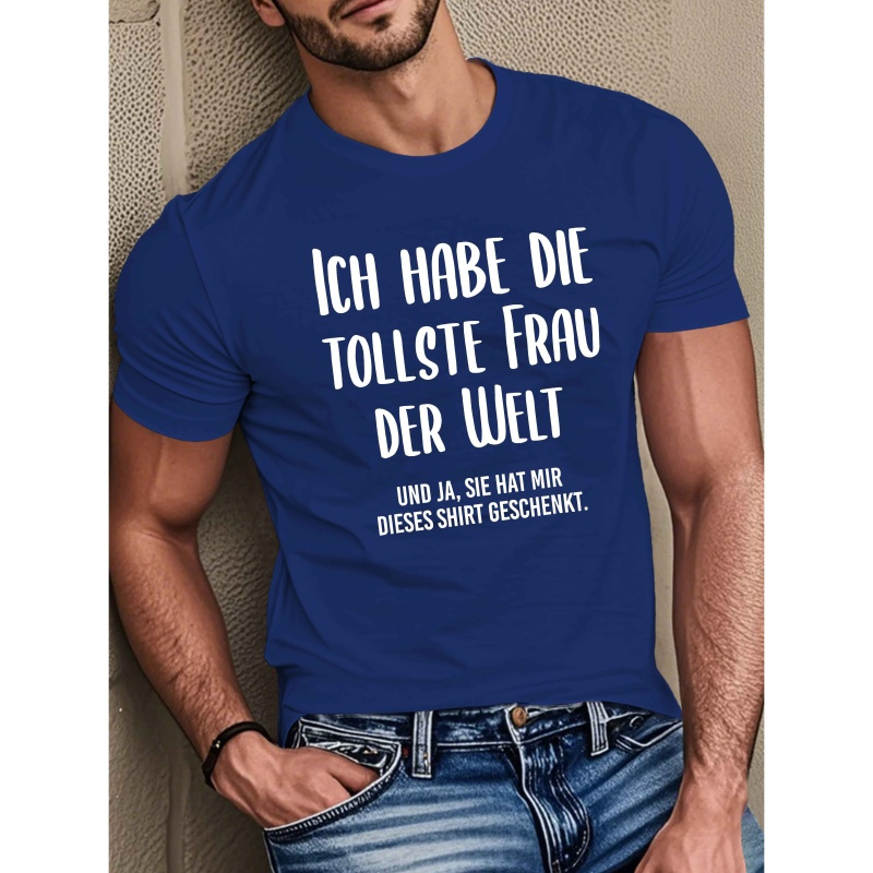 

Humorous German Quote Men's T-shirt - Casual Polyester, Short Sleeve, Round Neck, Machine Washable Summer Top With Geometric Pattern, | Text Tee|stretchy Material