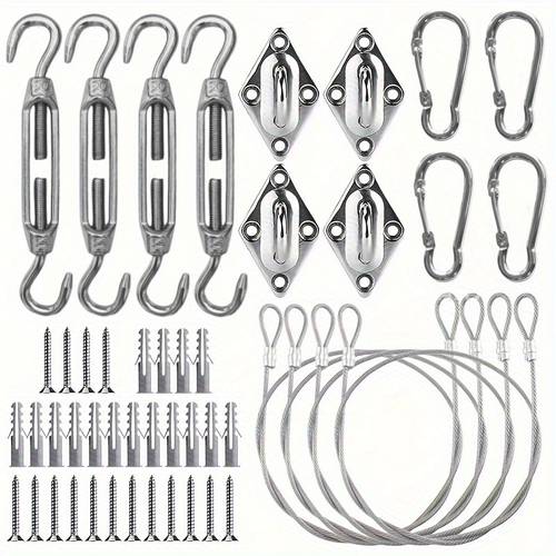 summer sunshade sail installation kit suitable for triangular and square canopies tension screws spring hooks eyelets pvc coated steel rope and screws ideal for outdoor patio garden camping