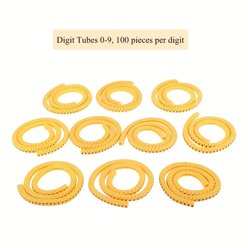 E-shop 1000 Kabel Identifikationsaufkleber, Kabelnummernrohre, 0-9 Ziffernrohre, EC-1 Serie Gelbe PVC-Drahtnummernrohre, Verteilungskasten