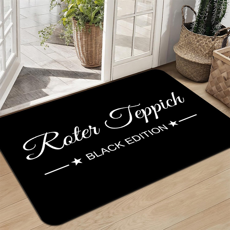 TEMU 1pc Vintage Minimalist Text Doormat, Slip-resistant Machine-washable With White Cursive Letters And Golden Logo, Durable Indoor/outdoor Rug For