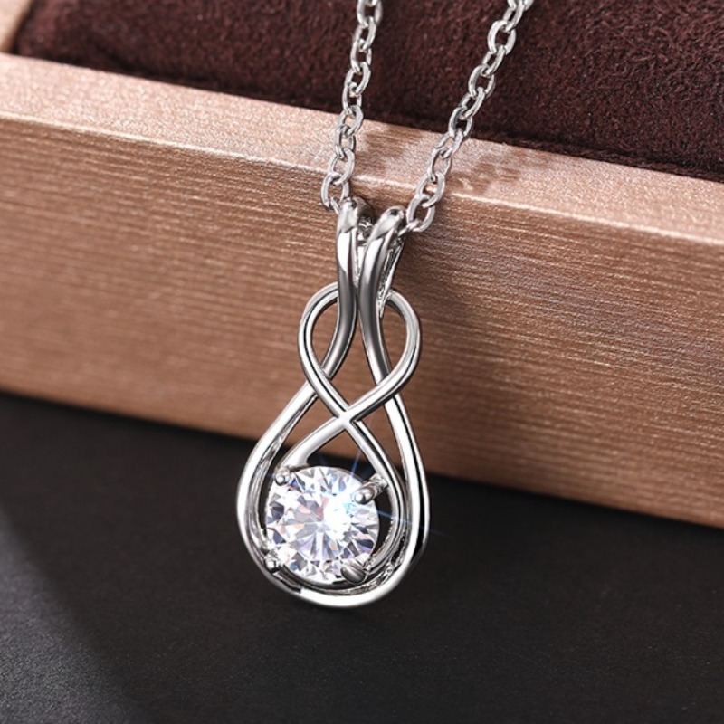 Image of Fashion Simple Inlay Shiny Synthetic Zirconia Hollowed-out Infinite Pendant Necklace For Women Daily Casual Wear Party Holidays Necklace Jewelry Versatile For