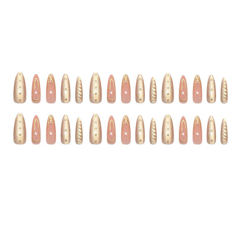 TEMU Faux ongles à pression détachables et réutilisables, style long et pointu, œil de chat plaqué or, style fantaisie , style français et Ins,