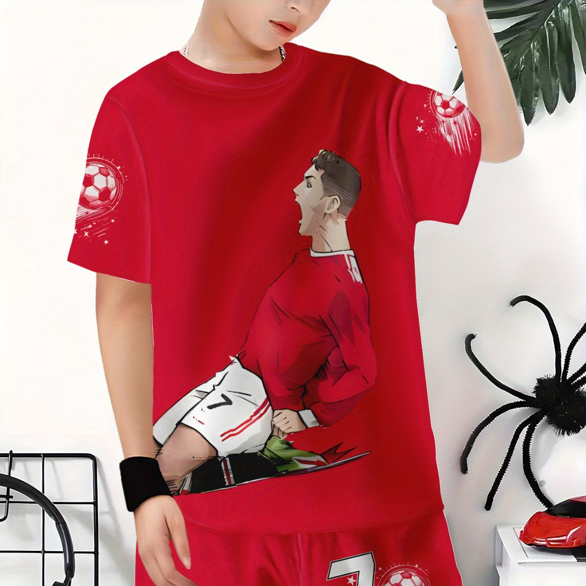 Red Football Star 3D Print Top and Shorts Set