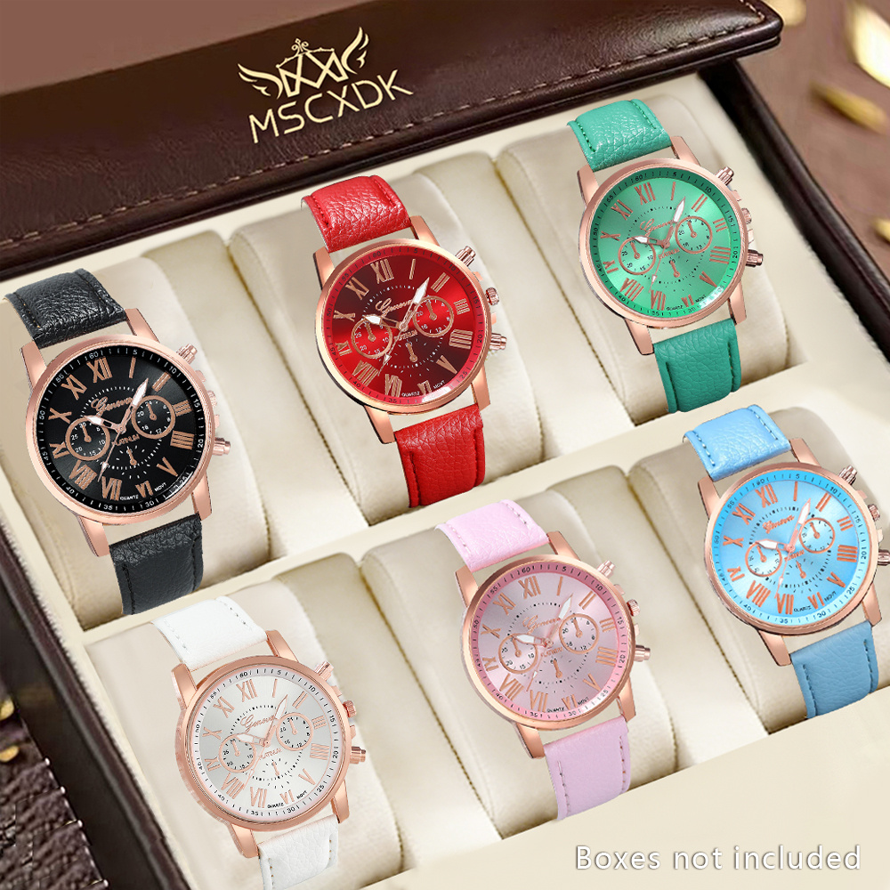 6pcs   new womens business   quartz watches round dial quartz movement for daily and formal occasions wristwatch birthday gift anniversary graduation present   fashionable exquisite party valentines day