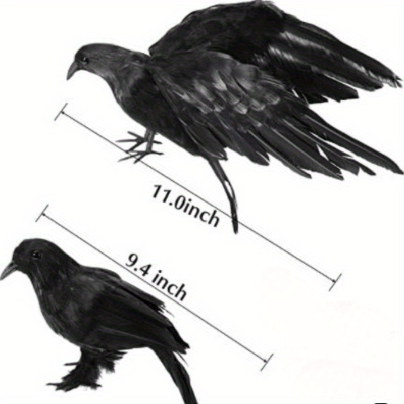TEMU 2pcs Realistic Large Handmade Black Feathered Foam Crow For Halloween Decorations Birds