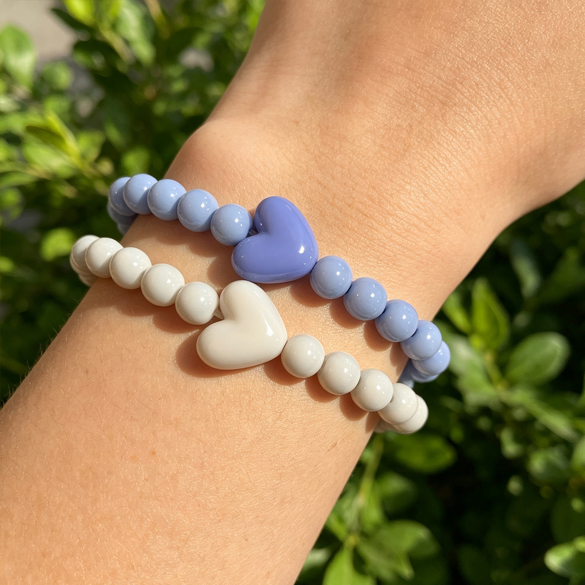 9pc Colorful Heart Bead Bracelet Set, Bohemian Style