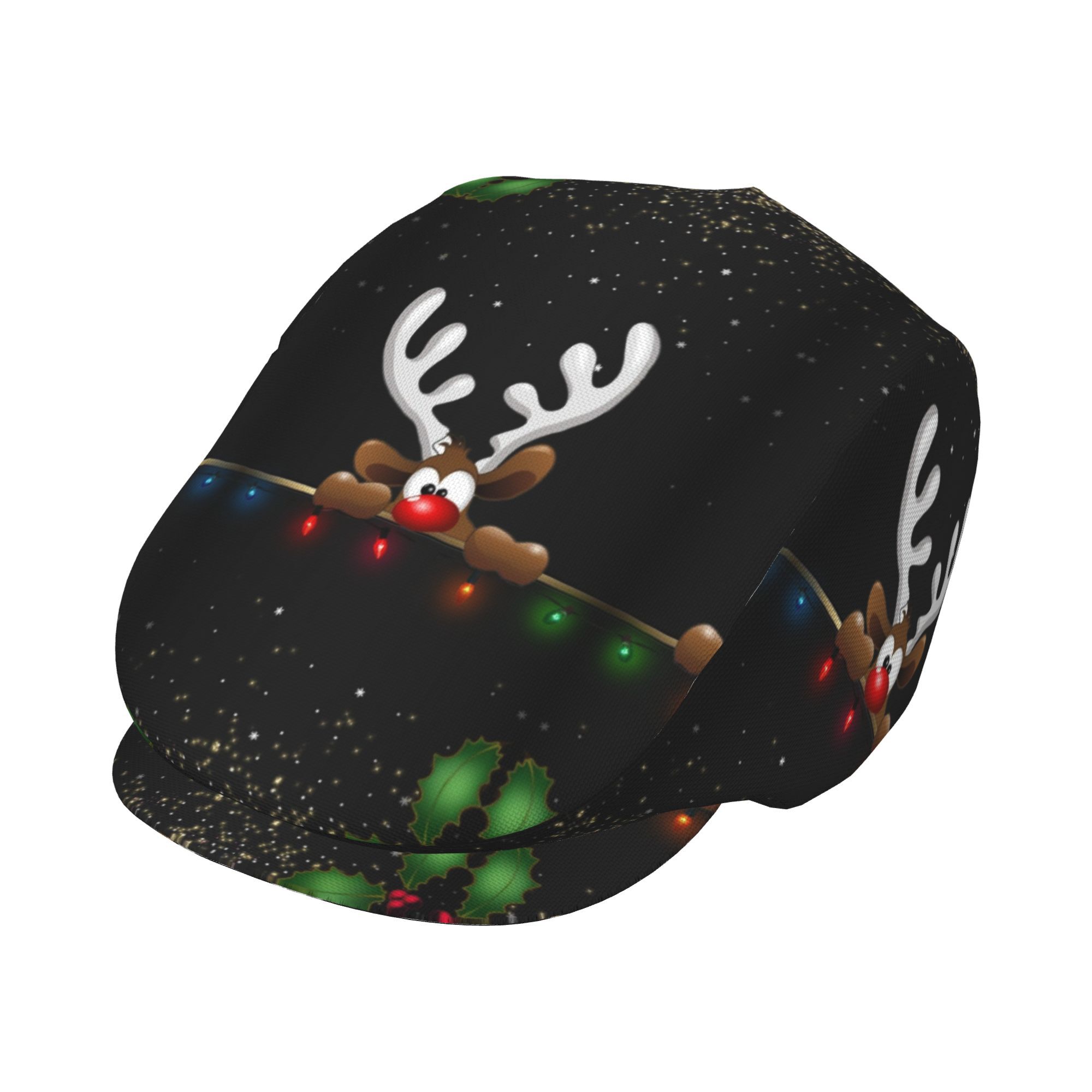 TEMU 2d Flat, 1pc Cute Reindeer Christmas Decoration Print Hats For Men And Women, Newsboy Caps, Berets, Irish Hats, Driver Caps, Retro Hats, Painter