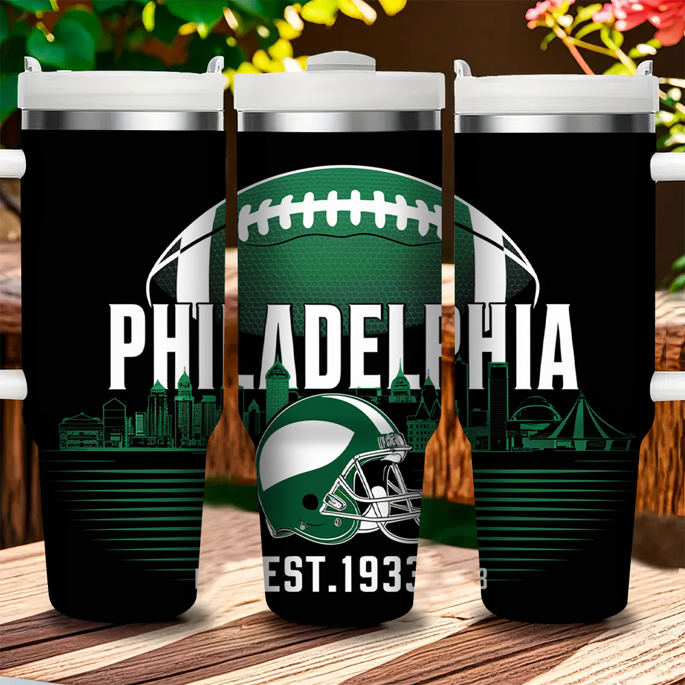 

Philadelphia Football 40oz Stainless Steel With Straw - Rust-proof, Insulated Water Bottle With Detachable Lid - Ideal Gift For Sports Fans