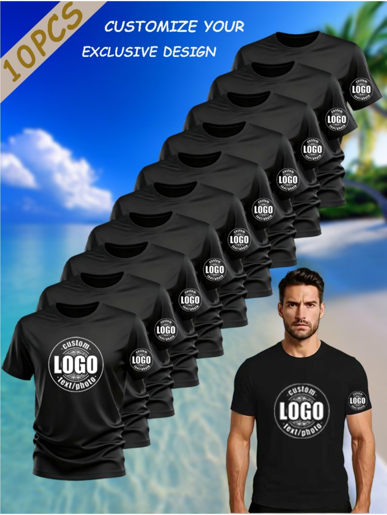 10pcs custom mens short sleeve t shirts customizable logo patterns lightweight breathable and moisture wicking cool and comfortable   sweat wicking suitable for running dancing swimming and other sports