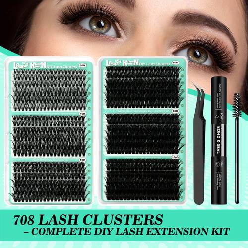 708pcs mega lash clusters kit with tweezers brush soft silky fiber false eye s 0 07 thin lightweight 10 18mm lengths natural cat eye volume styles reusable lash extensions for parties weddings for beginners pros full lash set party makeup wedding makeup natural s cat eye s handcrafted s cluster s lash cluster kit cluster eyelash for women eyelash cluster