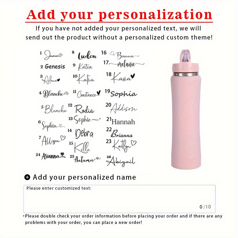 TEMU 1pc Personalized Water Bottle, Custom Name Insulated Water Bottle, Water Bottle With Straw, Gym Water Bottle, Bike Water Bottle, Personalized
