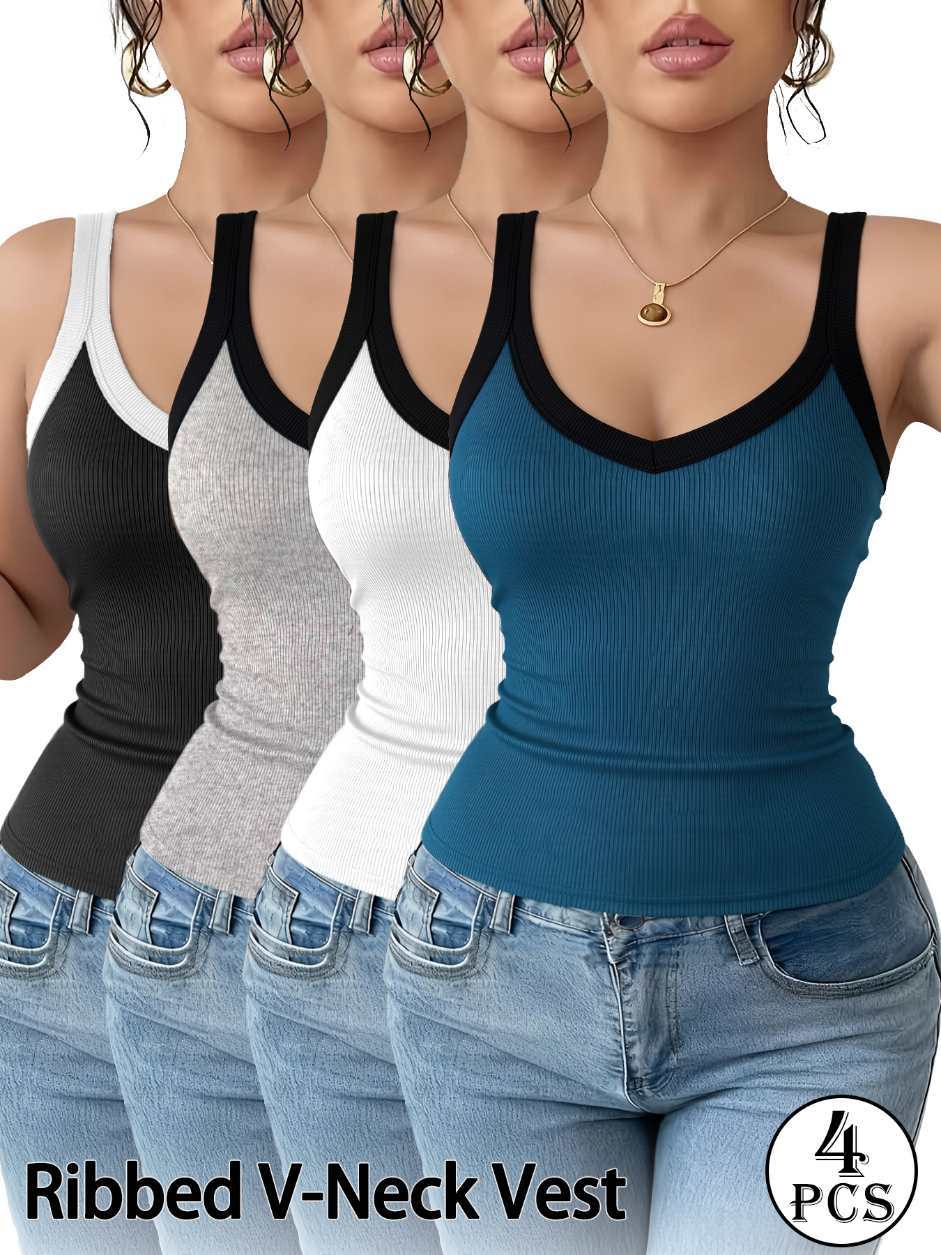 4pcs womens ribbed sleeveless tank tops   fit high stretch versatile breathable